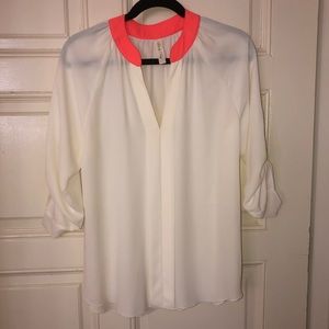 Lovely Day White Blouse w/ Coral Collar Size Small